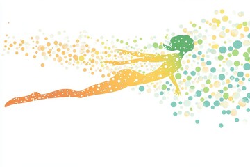 Graceful Silhouette of a Woman in Colorful Dots and Splash Effects