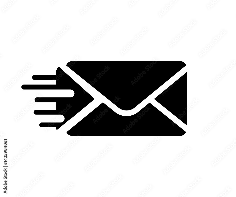 Poster send email message icon symbol with speed lines sign. flying envelope with motion lines illustration