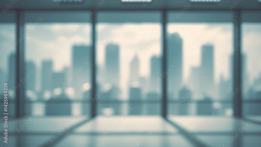 Poster modern office interior with abstract blurry background and bokeh effect
