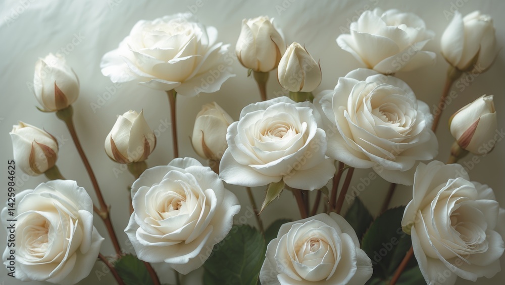 Poster artificial white rose buds for background and design with a white floral theme