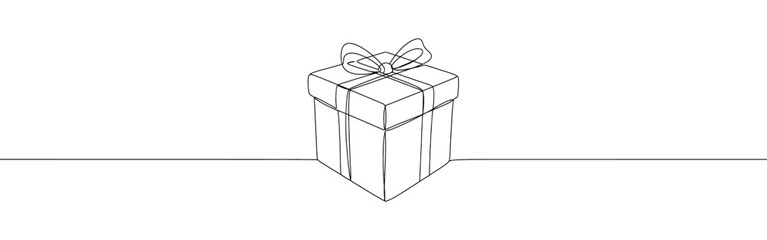 Present gift box continuous one line drawing. Surprise, presents symbol. Vector illustration.