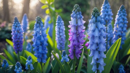 Muscari flowers flourish in the garden during spring