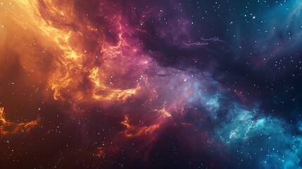 Fototapeta premium Abstract cosmic nebula with vibrant colors and stars, creating a dynamic and ethereal space background. 