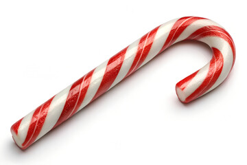 Red and White Peppermint Candy Cane Stick Isolated on White Background