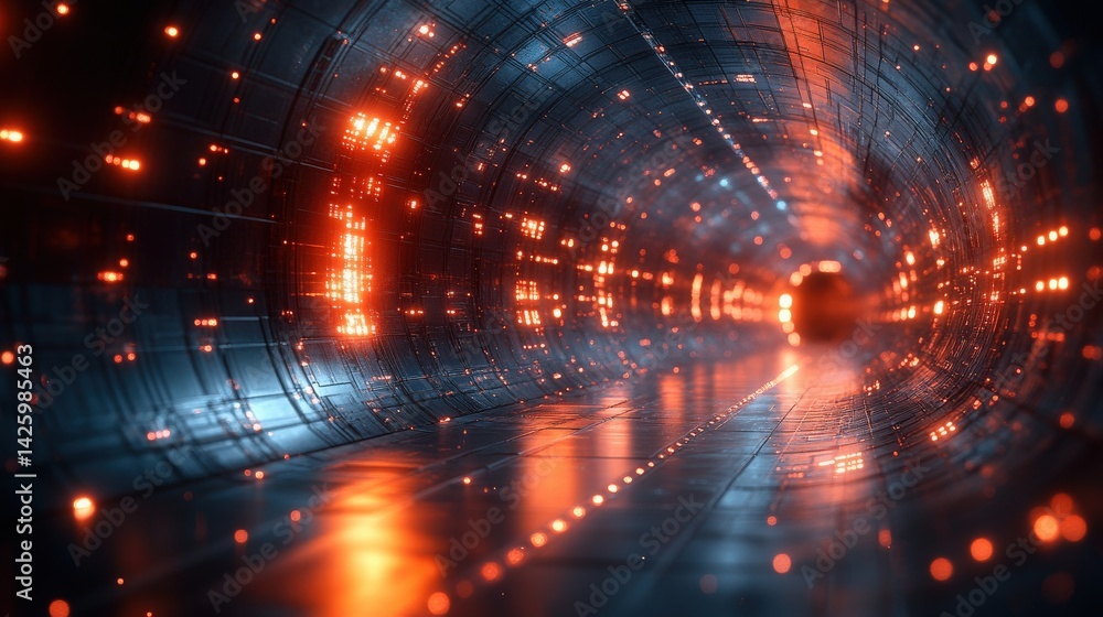 Poster futuristic data tunnel: abstract representation of information flow and connectivity