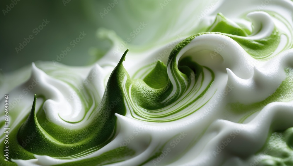 Poster abstract matcha latte with green tea foam art on a background