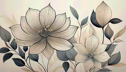 Striking Minimalist Floral Line Art Bold Black Contours Emphasize the Delicate Beauty of Natures Blossoms in a Modern, Clean Palette, Capturing Timeless Simplicity and Sophistication.