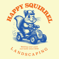 Happy Squirrel Landscaping print t-shirt design