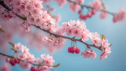 Obraz premium Vibrant Pink Cherry Plum Blooming in Springtime Landscape with Decorative Tree