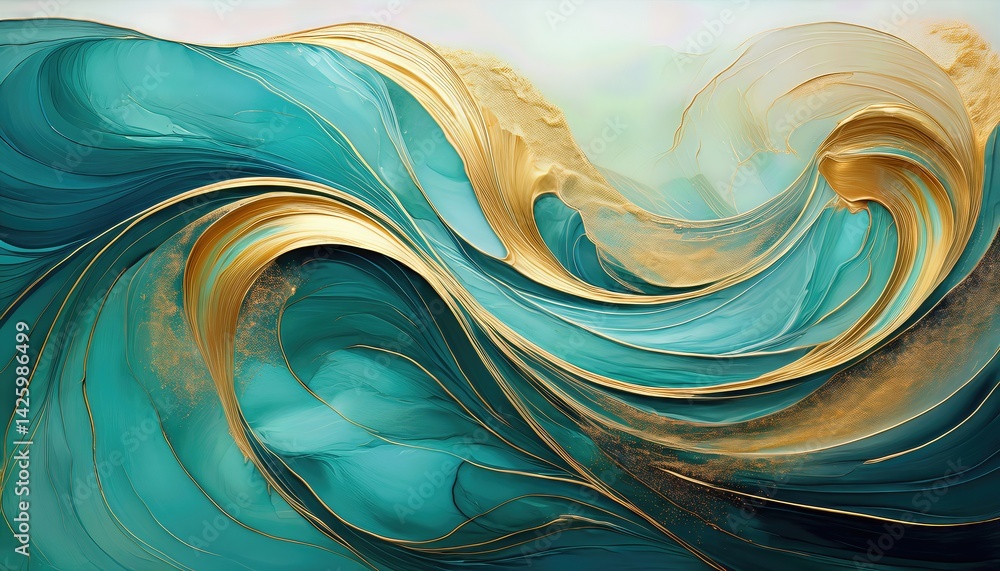 Aufkleber elegant abstraction in turquoise and gold a mesmerizing swirl on canvas, evoking serene euphoria wit