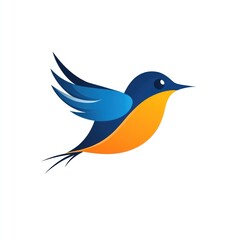 Obraz premium Blue orange hummingbird in flight, white background, nature graphic