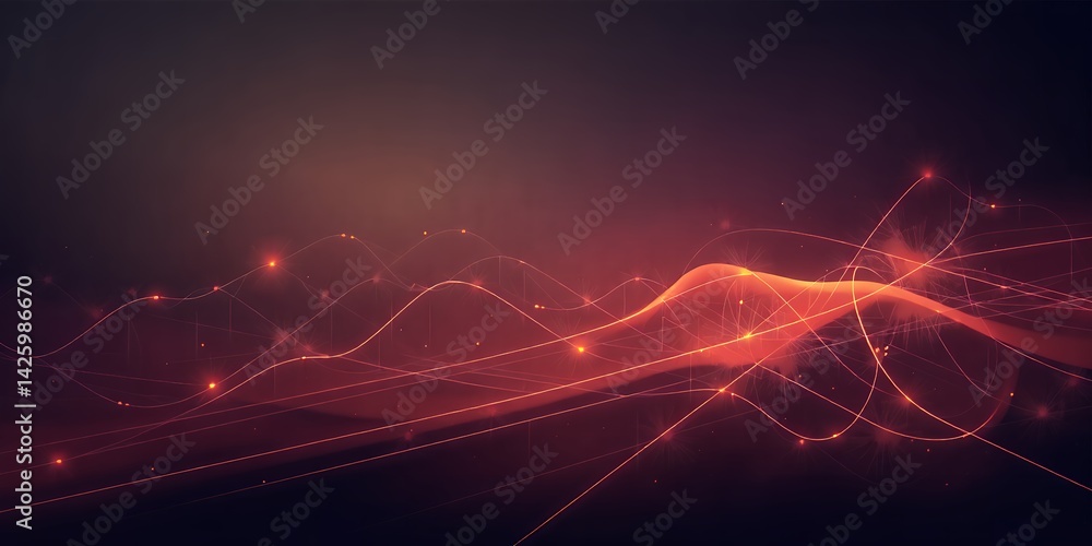 Poster abstract background featuring wavy lines and glowing particles in shades of red and orange