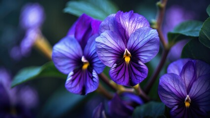 African violet flowers with selective focus