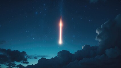 Meteor streaking across the night sky with a bright glow
