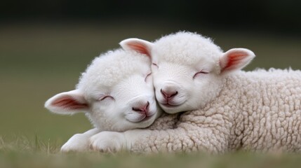 Naklejka premium Two adorable baby sheep cuddling