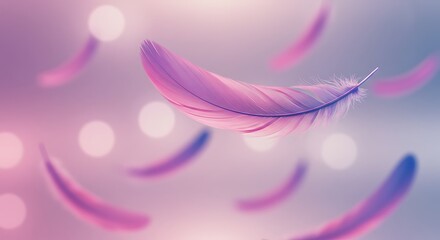 Dreamy ethereal feathers floating softly background for relaxation and meditation concept design art