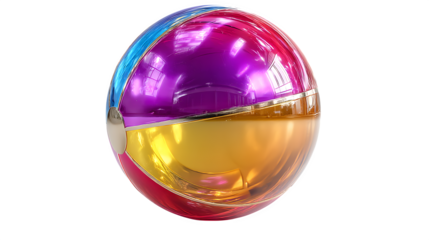 Colorful beach ball with glossy surface, isolated on white background