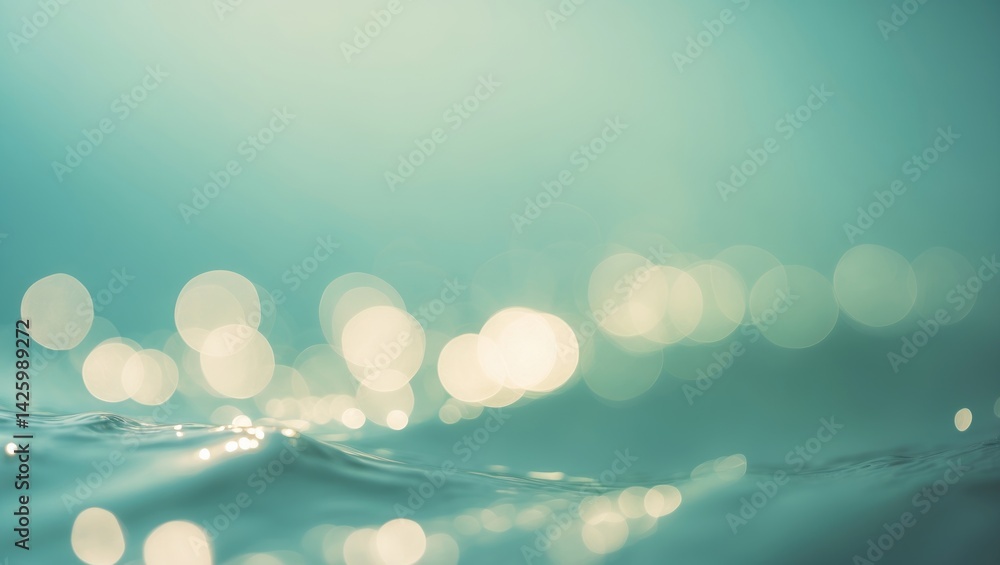 Poster abstract green and blue blurred background with sunlight bokeh texture