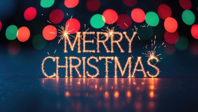 Merry Christmas spelled out with figures against a bokeh background