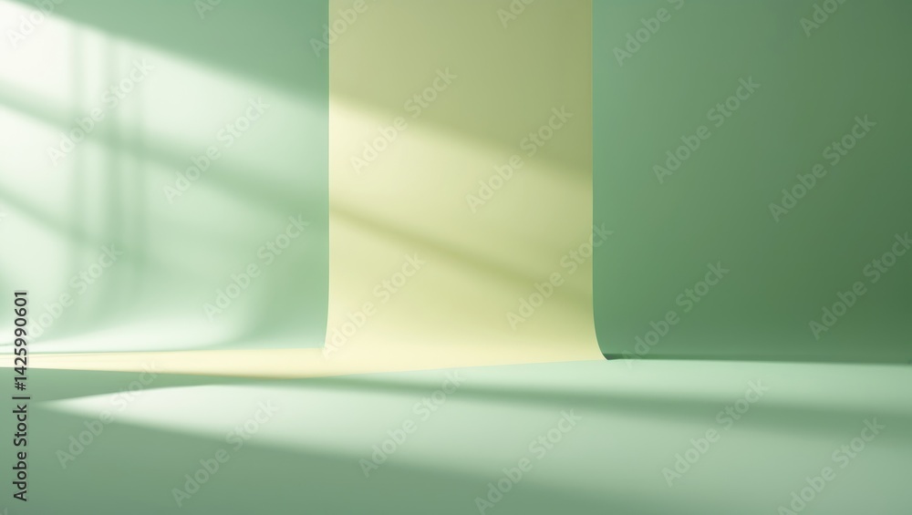 Leinwandbilder minimalist green studio background for product display with shadows and blurred backdrop