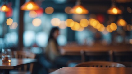 Abstract blurry beautiful restaurant interior as background