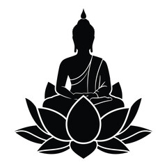  Lord Buddha Solid Black Vector Silhouette &ndash; Peaceful Meditation Pose for Spiritual Art and Design