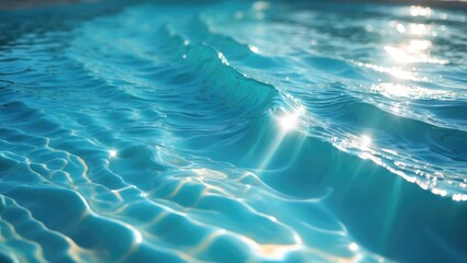Fototapeta premium Blue pool water surface with ripple waves and background