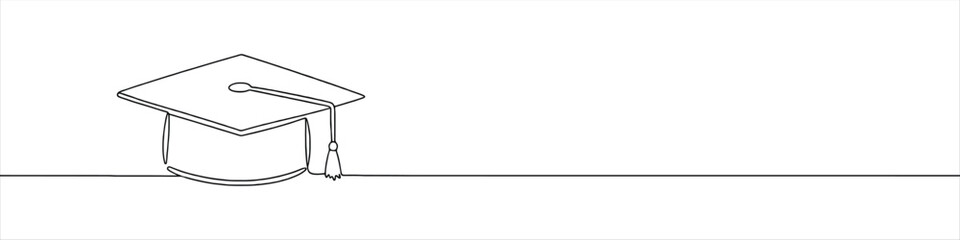 Graduation cap continuous one line drawing. Student hat, education symbol. Vector illustration.