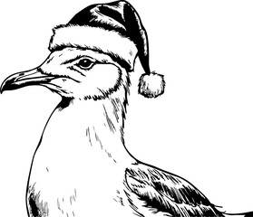 Holiday bird celebration seagull in santa hat coastal scene illustrative drawing festive vibe creative perspective
