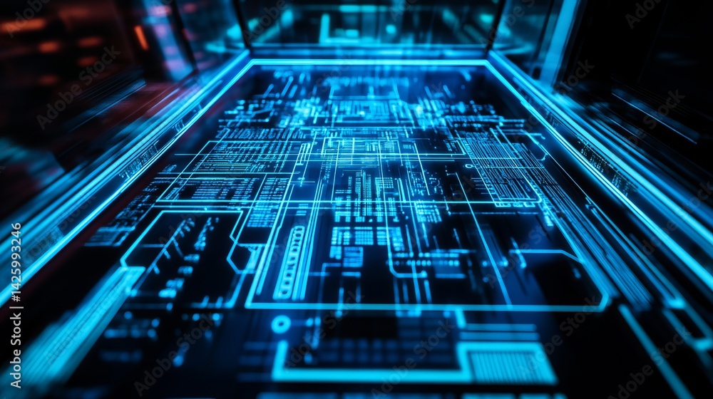Poster abstract futuristic technology background digital circuit board glowing blue lines modern design inn