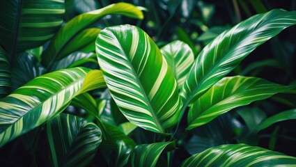 Vibrant Green Leaf Pattern with Stripes