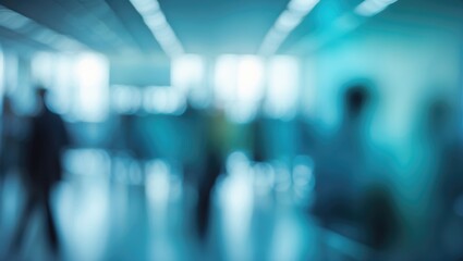 Abstract blue medical background with blur and glow effects in a modern hospital conference room