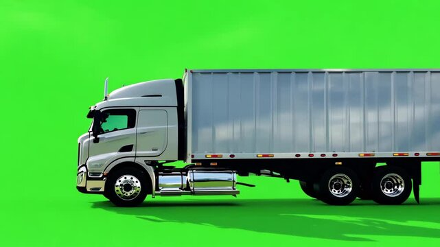White transport truck parked on a green screen background for delivery or logistics themes in transport visuals or video compositions