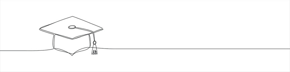 Graduation cap continuous one line drawing. Student hat, education symbol. Vector illustration.