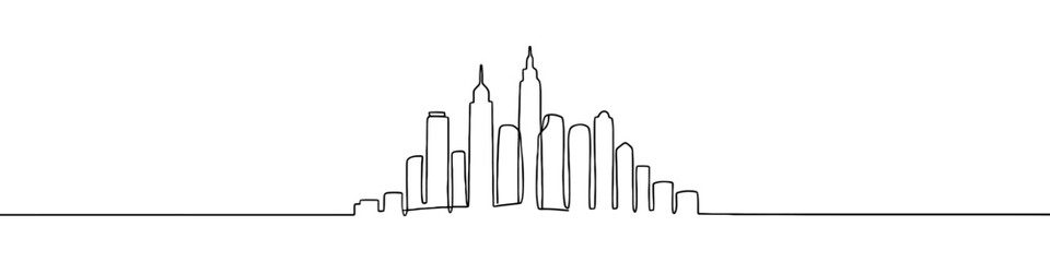 City skyline continuous one line drawing. Building symbol. Vector illustration.