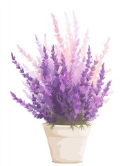 Fototapeta premium Lavender Potted Plant: A Delicate Watercolor Illustration