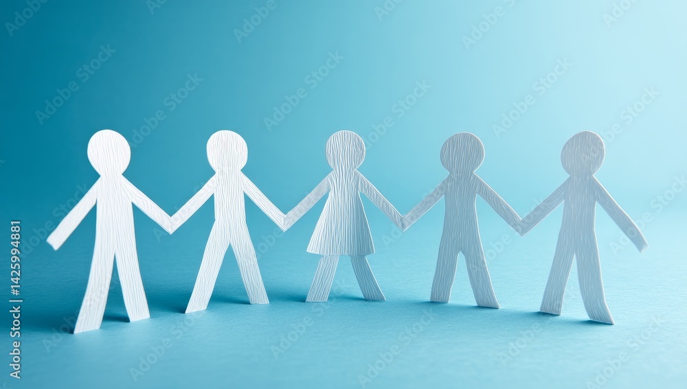 Poster paper chain people holding hands together showing unity and teamwork, symbolizing collaboration and 