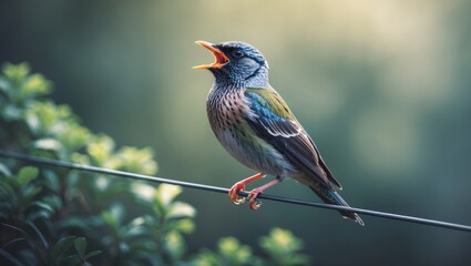 A young starling serenades with its song in the wild