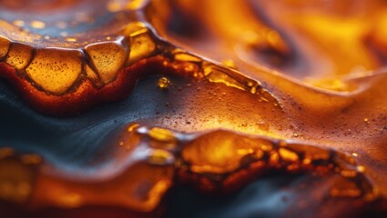Abstract macro of fire and lava textures with amber hues and molten patterns