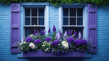 American casement windows mounted on a brick wall with a lush green hedge