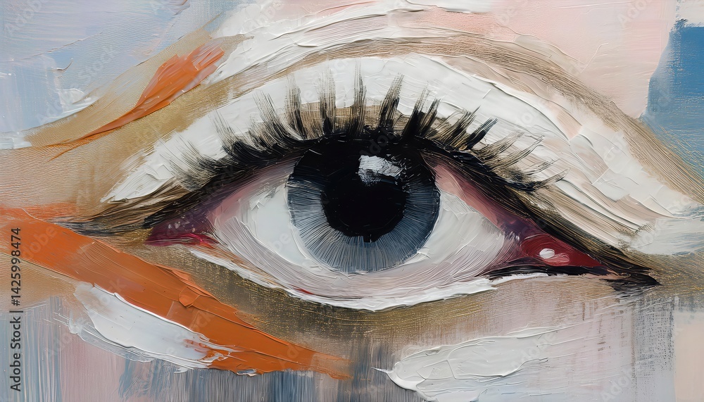 Poster vibrant abstraction fragment of a womans eye swirling in brush stroked textures against an abstract 