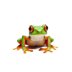 Obraz premium Vibrant red-eyed frog in focus.white, transparent background, isolated