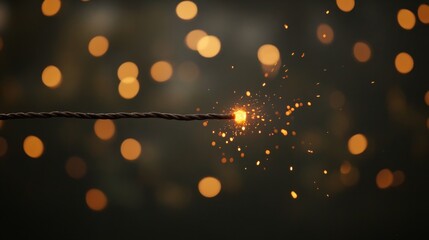 Glowing orange metal is struck by a hammer in a dark forge, releasing bright sparks and illuminating the surrounding tools and glowing embers in the background