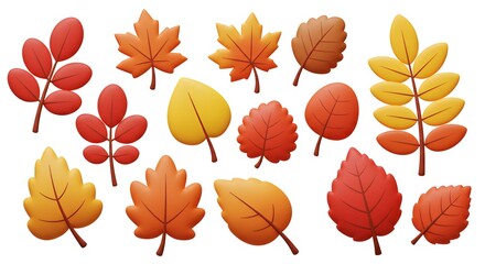 Obraz premium Complete 3D Fall Leaves Pack: Cartoonish Autumn Elements for Game Assets and Seasonal Game Design