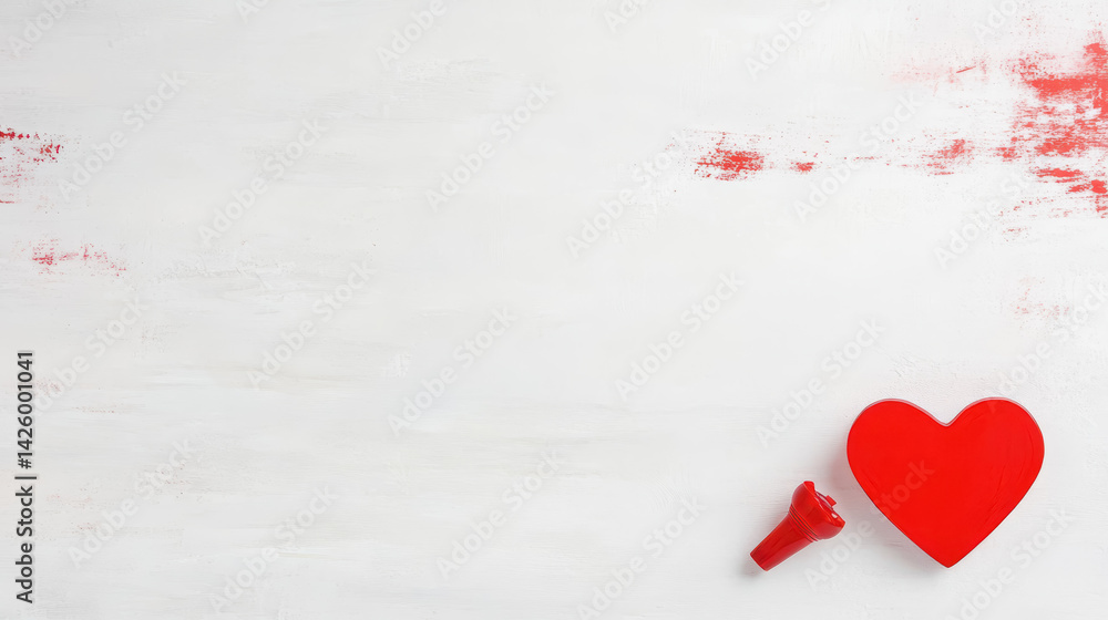 Poster A bold red heart and a matching red brush set against a textured background creating a passionate visual experience