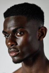 Obraz premium Dark-Skinned Man's Portrait: Intense Gaze, Close-Up, Dramatic Lighting