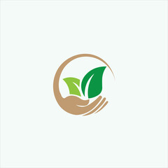 Hand with eco green leaf icon design.