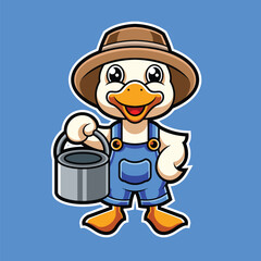 Gardener Duck Cartoon Character Mascot Illustration