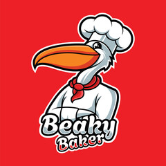 Funny Pelican Bird Chef Mascot Logo Vector Cartoon Character for Bakery and Food Brand