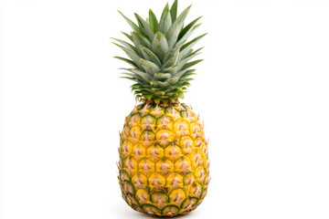 Fototapeta premium Fresh pineapple with vibrant yellow skin and green spiky leaves, perfect for tropical themes and healthy eating. This fruit symbolizes summer and refreshment